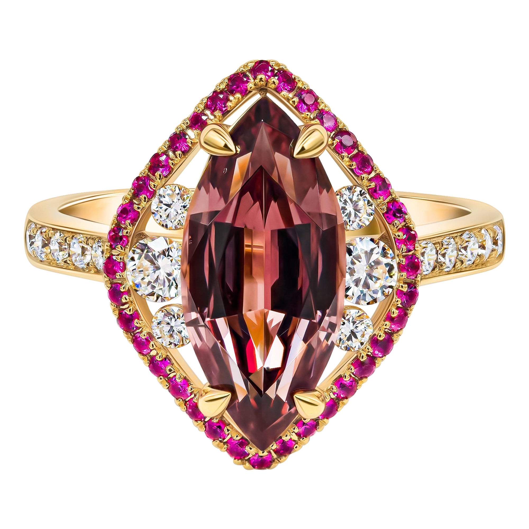 Color Change Cocktail Ring, 18k Rose Gold Color Change Garnet, Rubies & Diamond