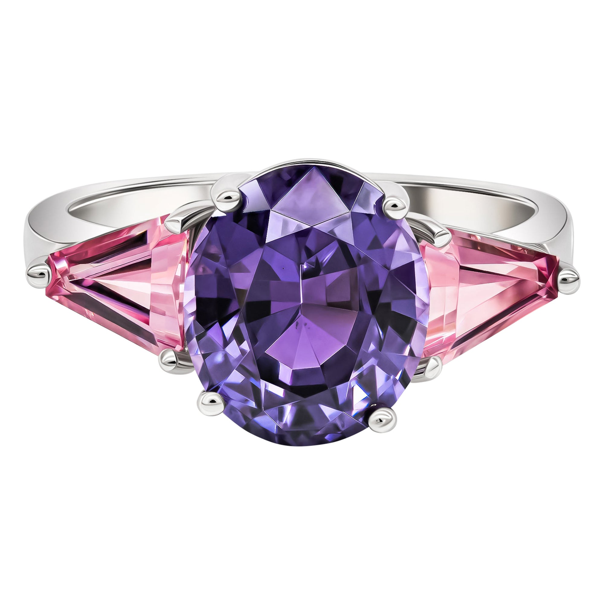 Violet & Pink Spinel Ring, 18k White Gold Violet & Pink Spinels Ring For Sale