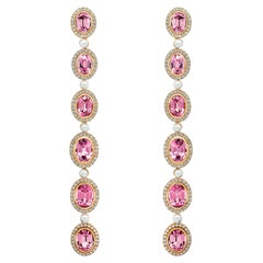 Pink Spinels & Diamonds Earrings, 18k Yellow Gold Pink Spinels & Diamonds