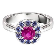 Unheated Ruby & Sapphire Ring, 18k White Gold Unheated Ruby & Sapphires Ring