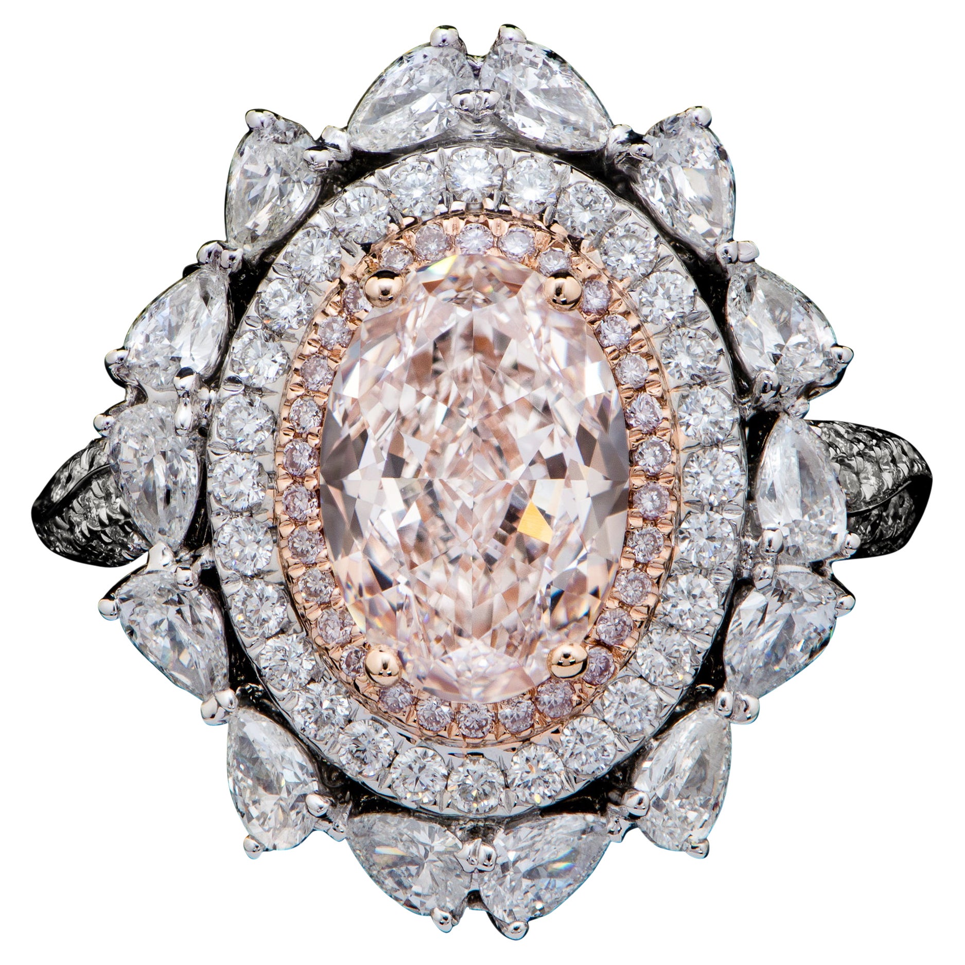 GIA Certified 2.22 Carat Oval Natural Pink Diamond Halo Cocktail Ring