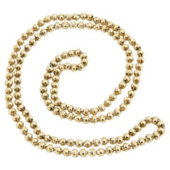 Antique Long Georgian Handmade Open Bead Yellow Gold Chain Necklace