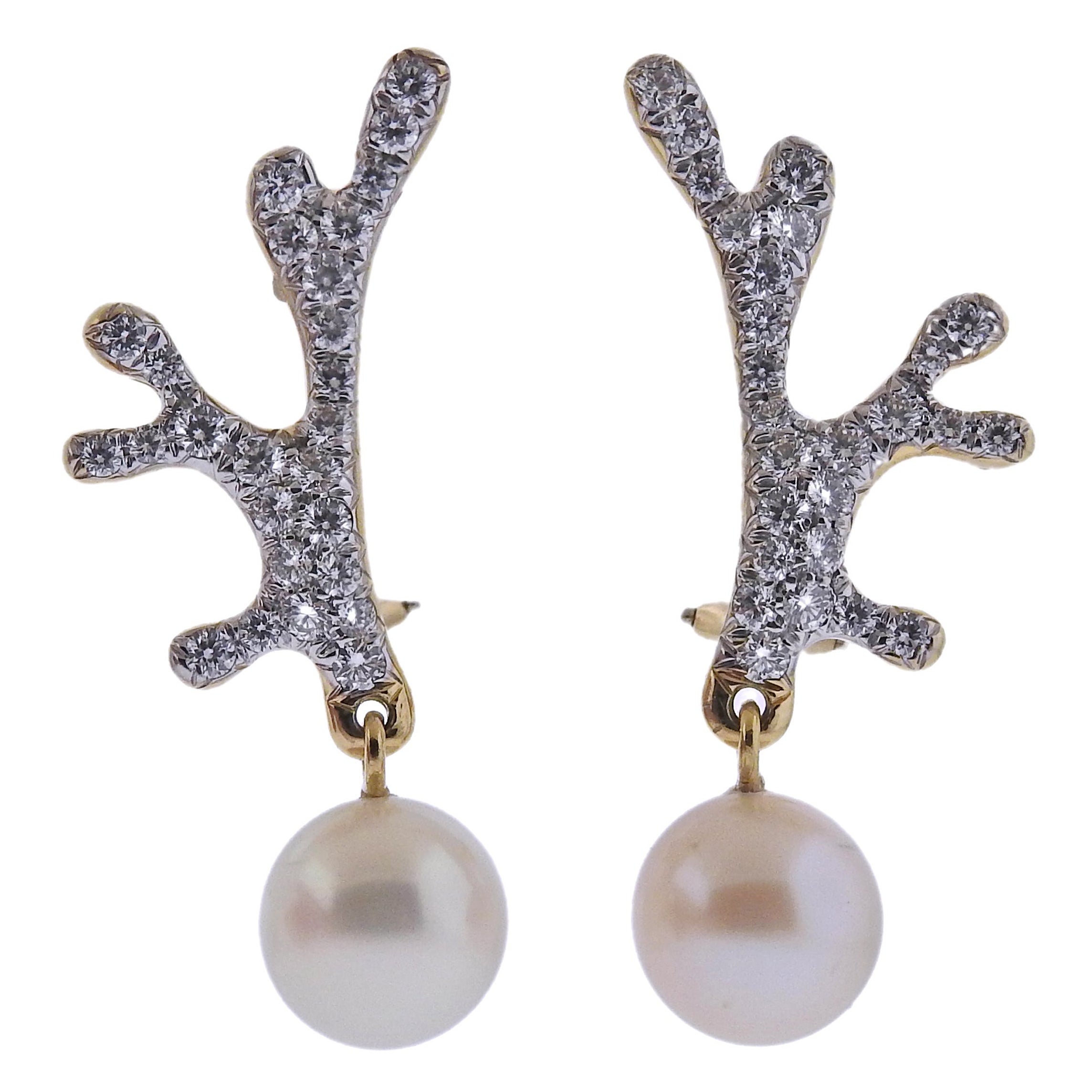 Angela Cummings Assael South Sea Pearl Diamond Gold Earrings