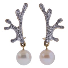 Angela Cummings Assael South Sea Pearl Diamond Gold Earrings