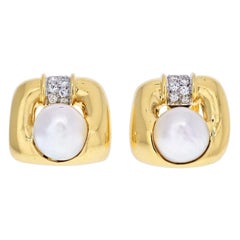 David Webb - Orecchini in platino e oro 18 carati con perle a forma di cuscino morbido e diamanti