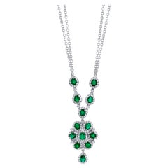 2.31 Carat Total Emerald Pear Drop Necklace with Diamonds in 18k White Gold