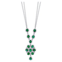 2.31 Carat Total Emerald Pear Drop Necklace with Diamonds in 18k White Gold   