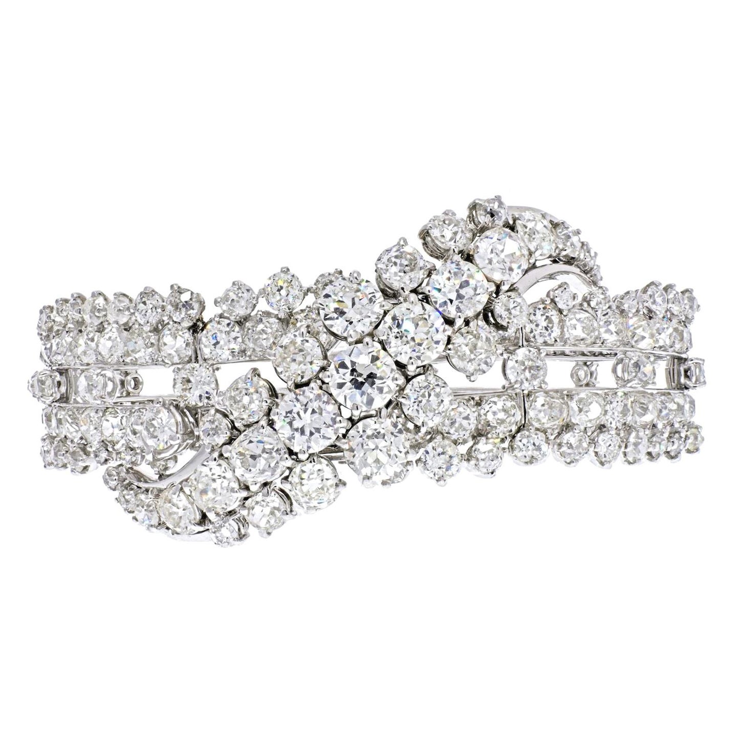 27 Carat Old Mine Cut Diamond Platinum Bangle Bracelet
