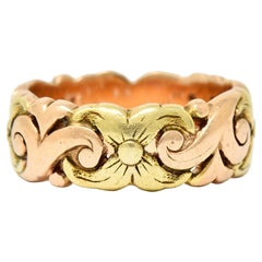 Antique 1920's Jabel 14 Karat Two-Tone Gold Blossom Eternity Band Ring