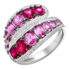 Anillo de Oro Blanco para Ella con Diamantes de Zafiro Rosa Rubí de Moda Todos los Días