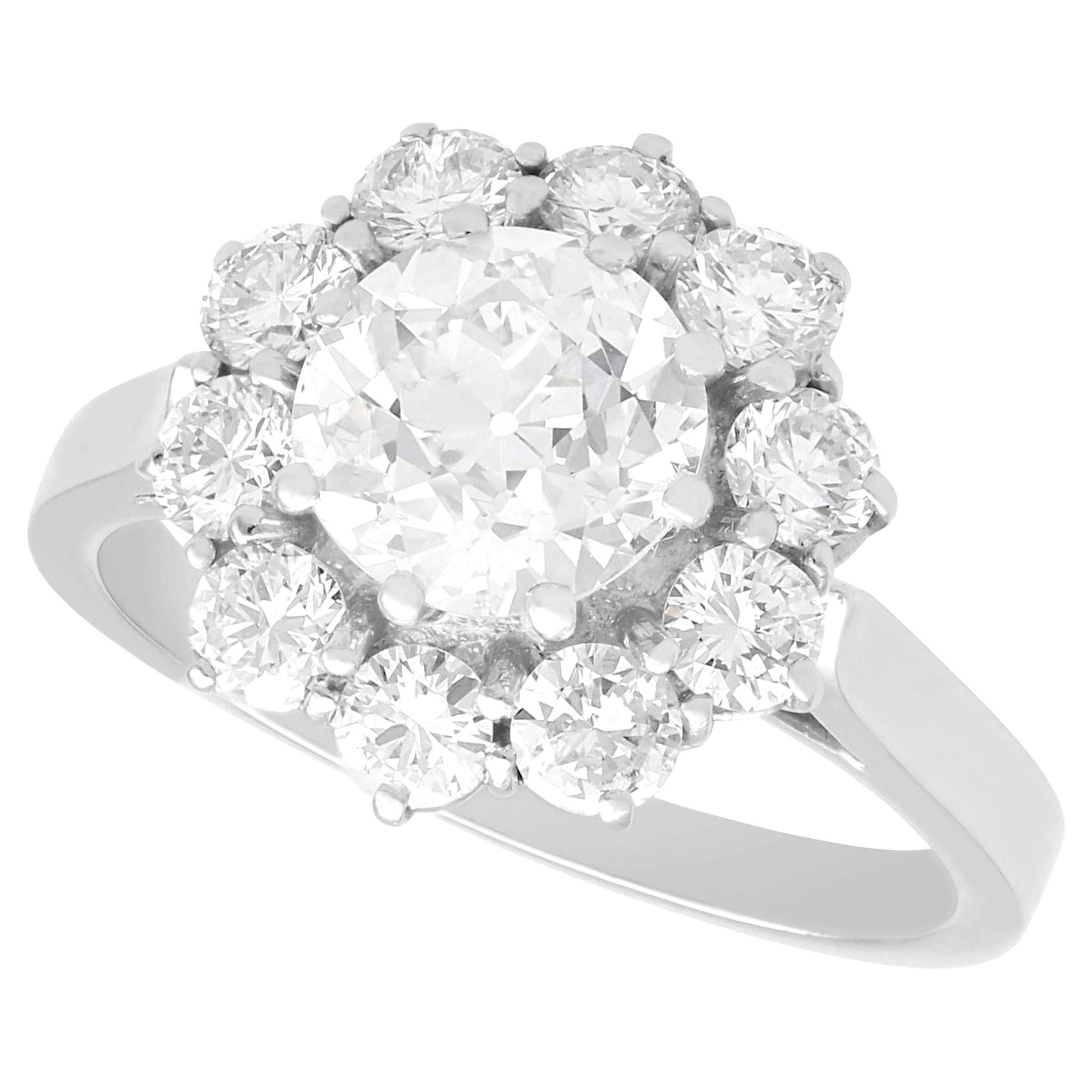 1.69 Carat Diamond and Rose Gold Gold Cluster Engagement Ring For Sale