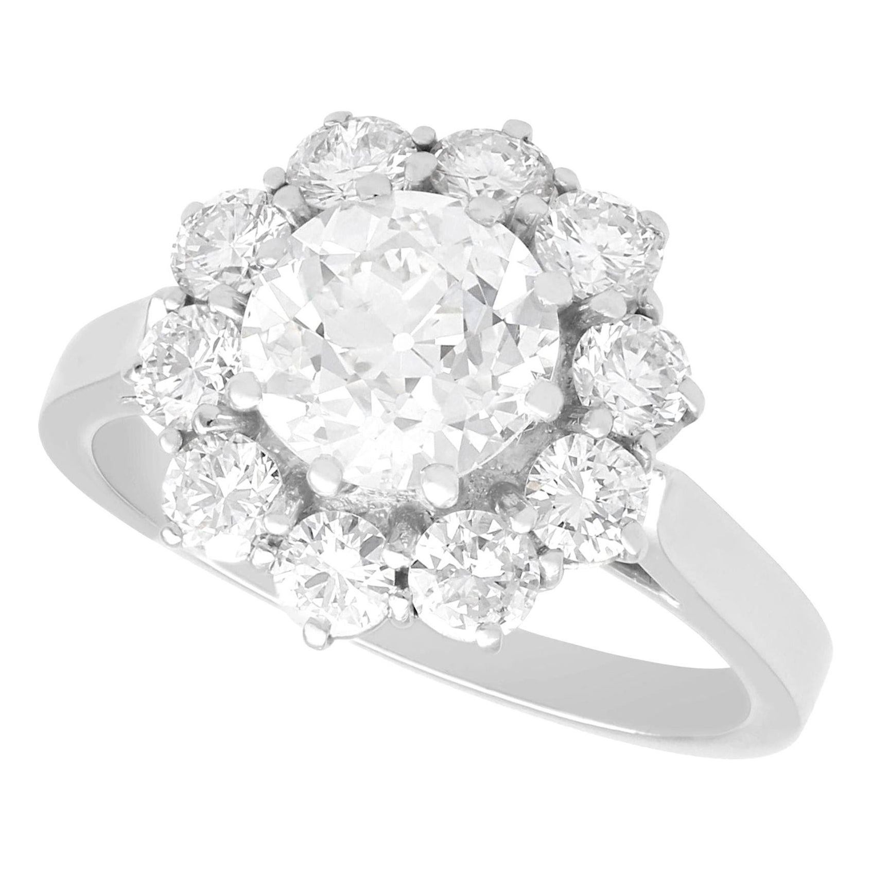 2.80 Carat Diamond and Platinum Cluster Engagement Ring For Sale