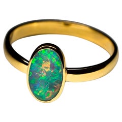 Used Black Opal Gold Ring Flickering Stone Engagement ring Minimalism