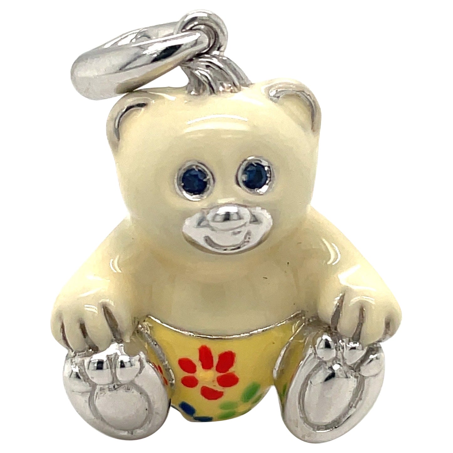 Cellini Exclusive 18 KT White Gold Enamel Boy Teddy Bear Charm