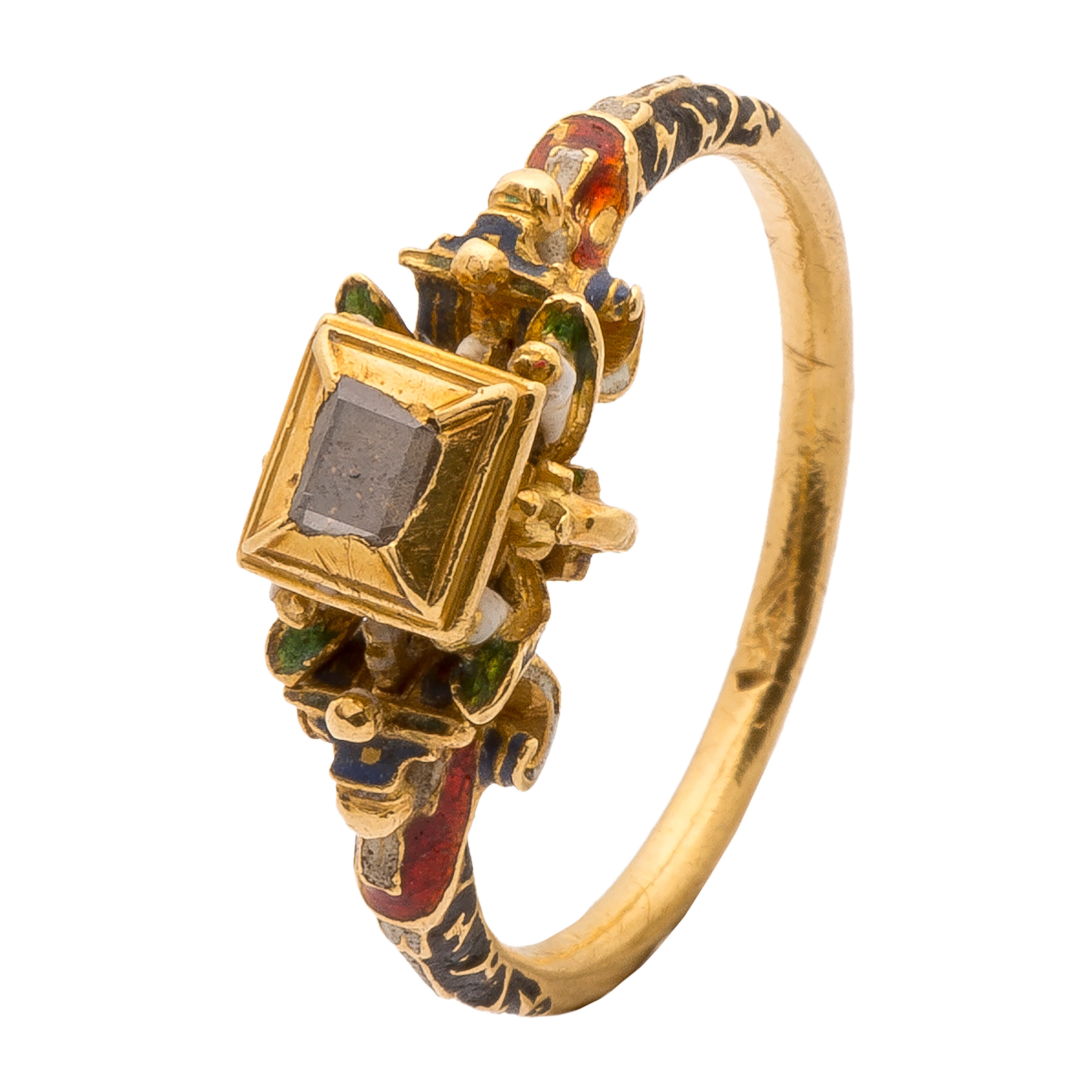Gold Renaissance Diamond and Enamel Ring