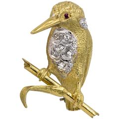 Kingfisher Bird Diamond and Ruby Brooch 8