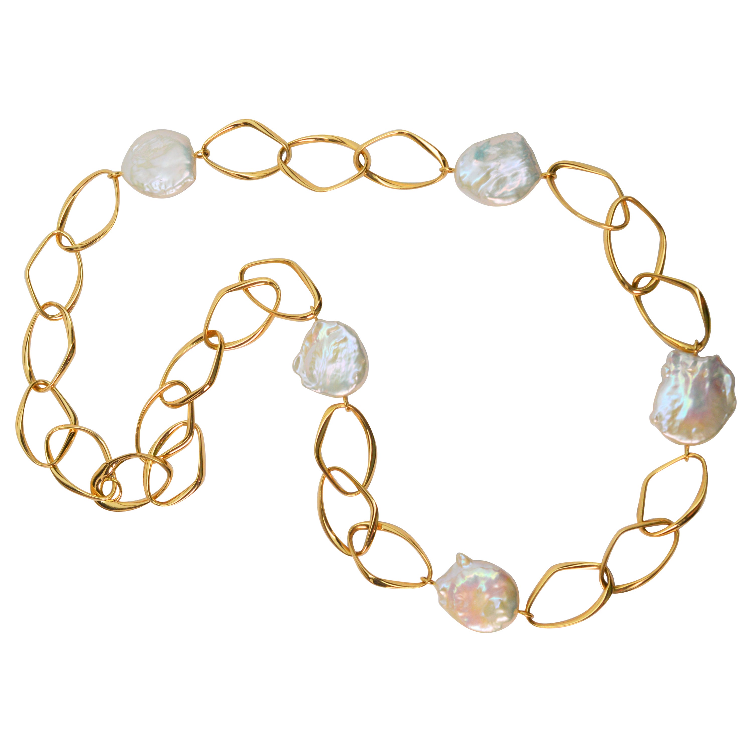 Collier italien en or jaune 18 carats avec grande chaîne à maillons et pièces de monnaie en perles en vente