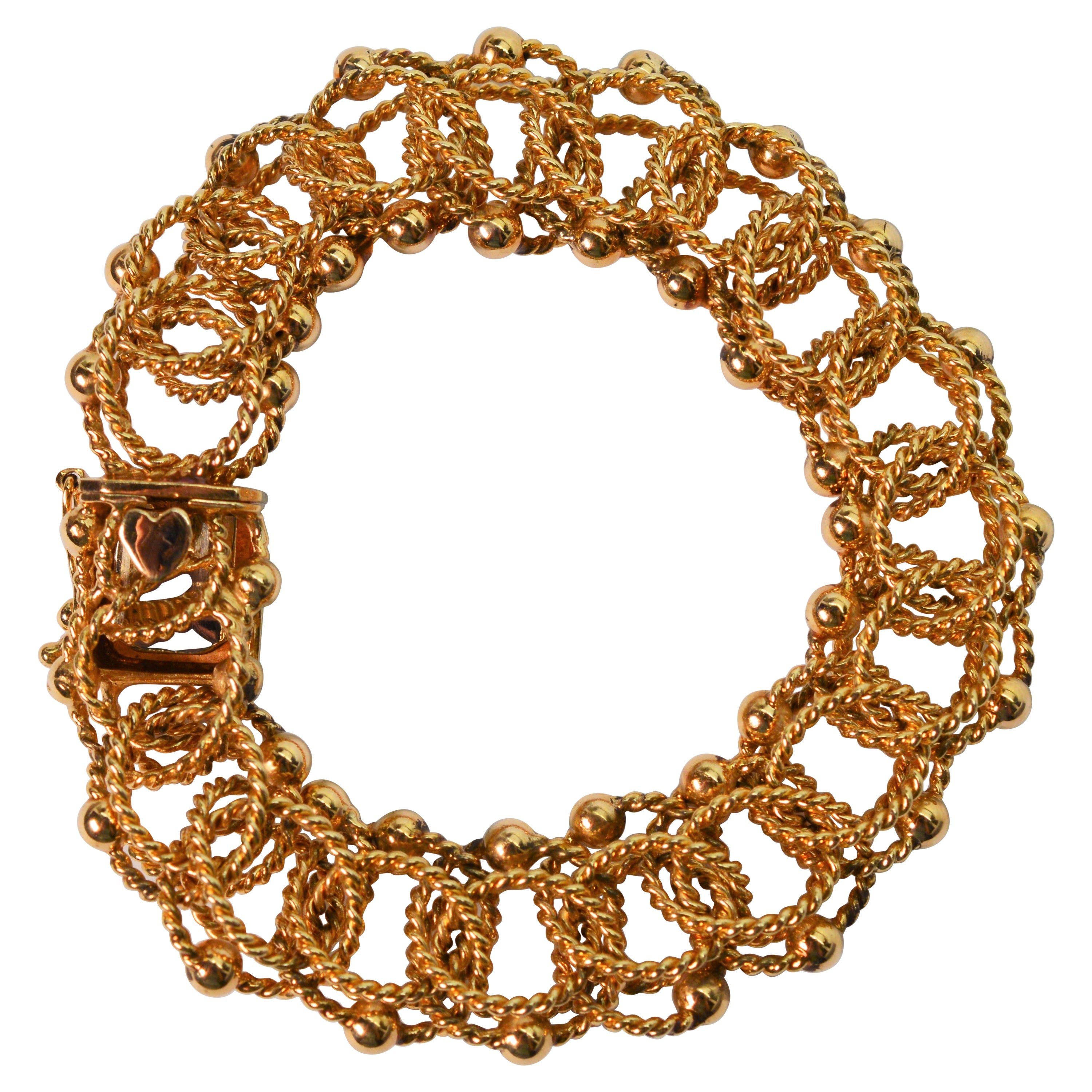 Triple Gold Rope Twist Link 14K Yellow Gold Charm Bracelet For Sale