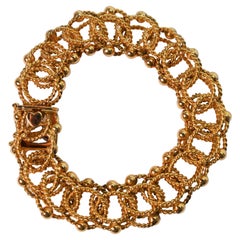 Vintage Triple Gold Rope Twist Link 14K Yellow Gold Charm Bracelet