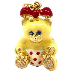 Used Cellini Exclusive 18KT Yellow Gold 0.16Ct. Diamond Enamel Girl Teddy Bear Charm