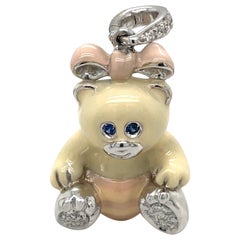 Cellini Exklusive 18KT Weißgold 0,16 Karat Diamant-Emaille-Teddybär-Charm