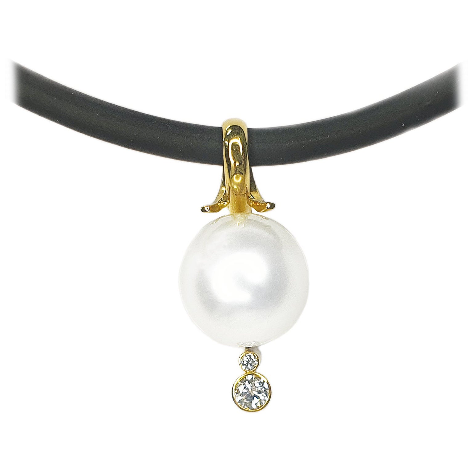 Paul Amey 18K Gold and South Sea Pearl Pendant on Neoprene Choker For Sale