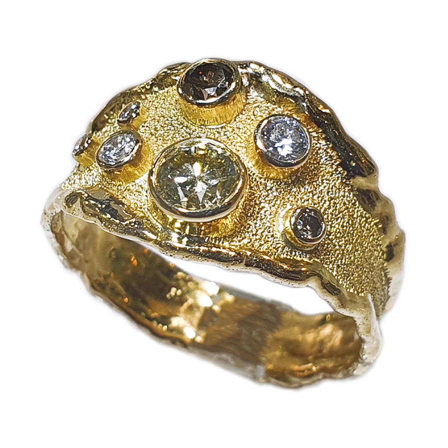 Paul Amey 18K Gold Molten Edge Argyle Type Diamond Ring For Sale
