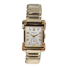 Orologio da polso Benrus riempito d'oro in stile Art Déco con bracciale d'epoca abbinato, 1950 ca.