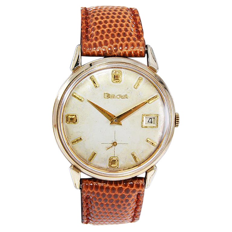 Bulova Gold Filled Art Deco Watch with Original Dial and Calendar Circa 1950's