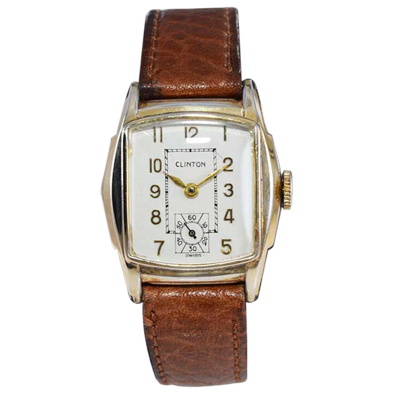 Clinton Art Deco Wristwatch with Original Dial from 1940's For Sale