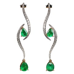 3.1 Ct Emerald and Diamond Earring in 18k Yellow and White Gold