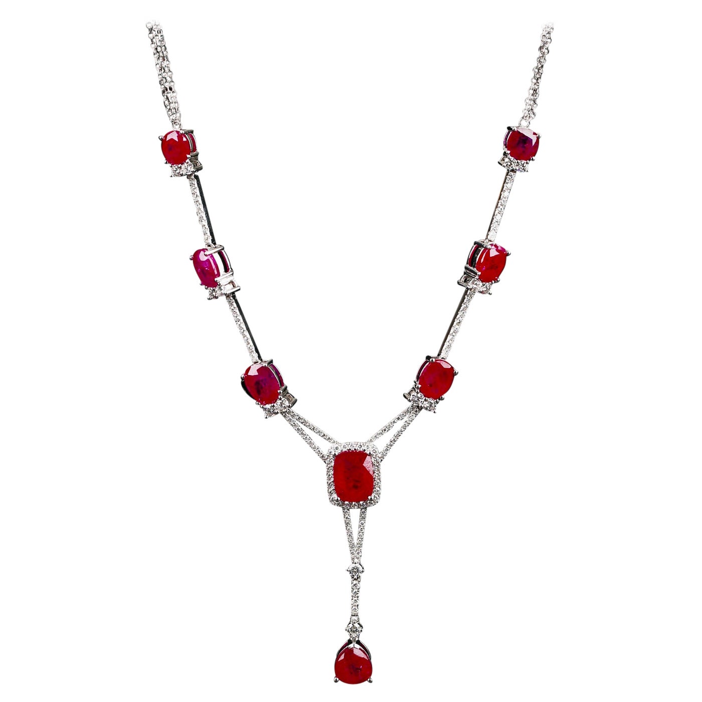 Eostre Unheated Ruby and Diamond Necklace in 18K White Gold For Sale