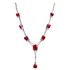 13.76 Ct Unheated Ruby and Diamond Necklace in 18k White Gold