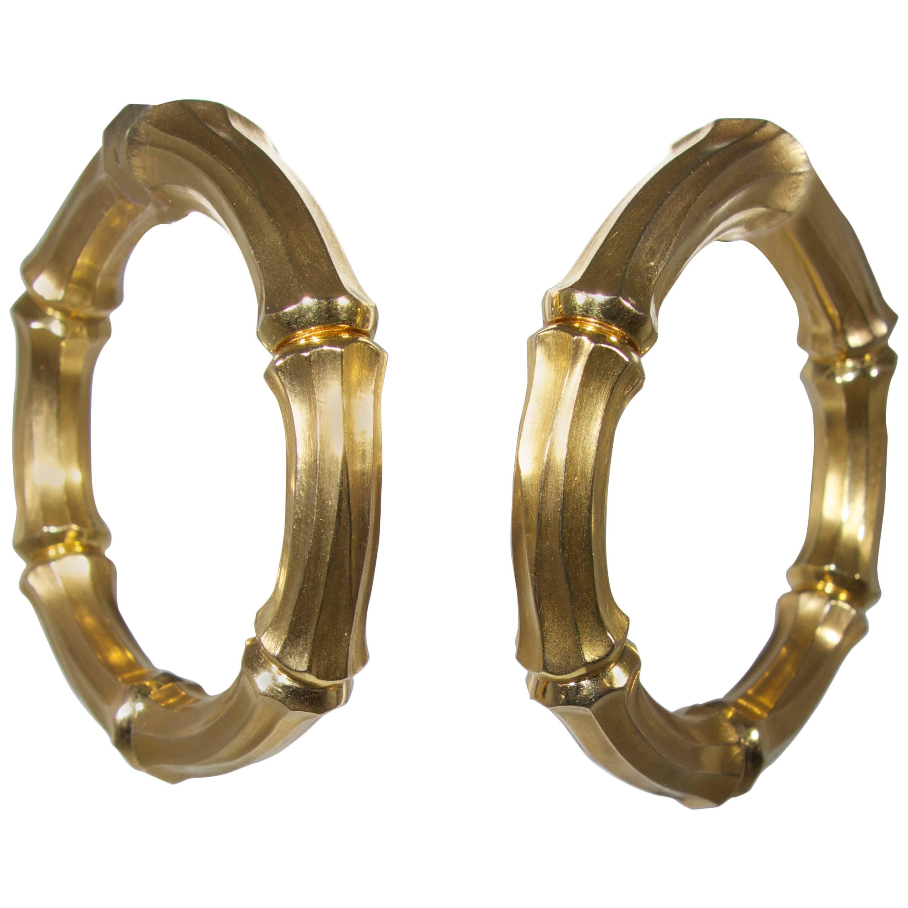Cartier Large Gold "Bamboo" Hoop Motif Earrings