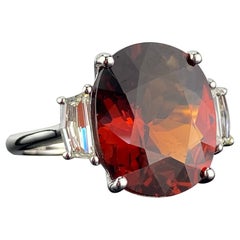 Certified 11.11 Carat Mandarin Garnet and Diamond Three Stone Engagement Ring