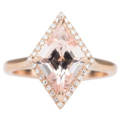 2.23ct Kite Shape Morganite with Diamond Halo 14K Rose Gold Engagement Ring