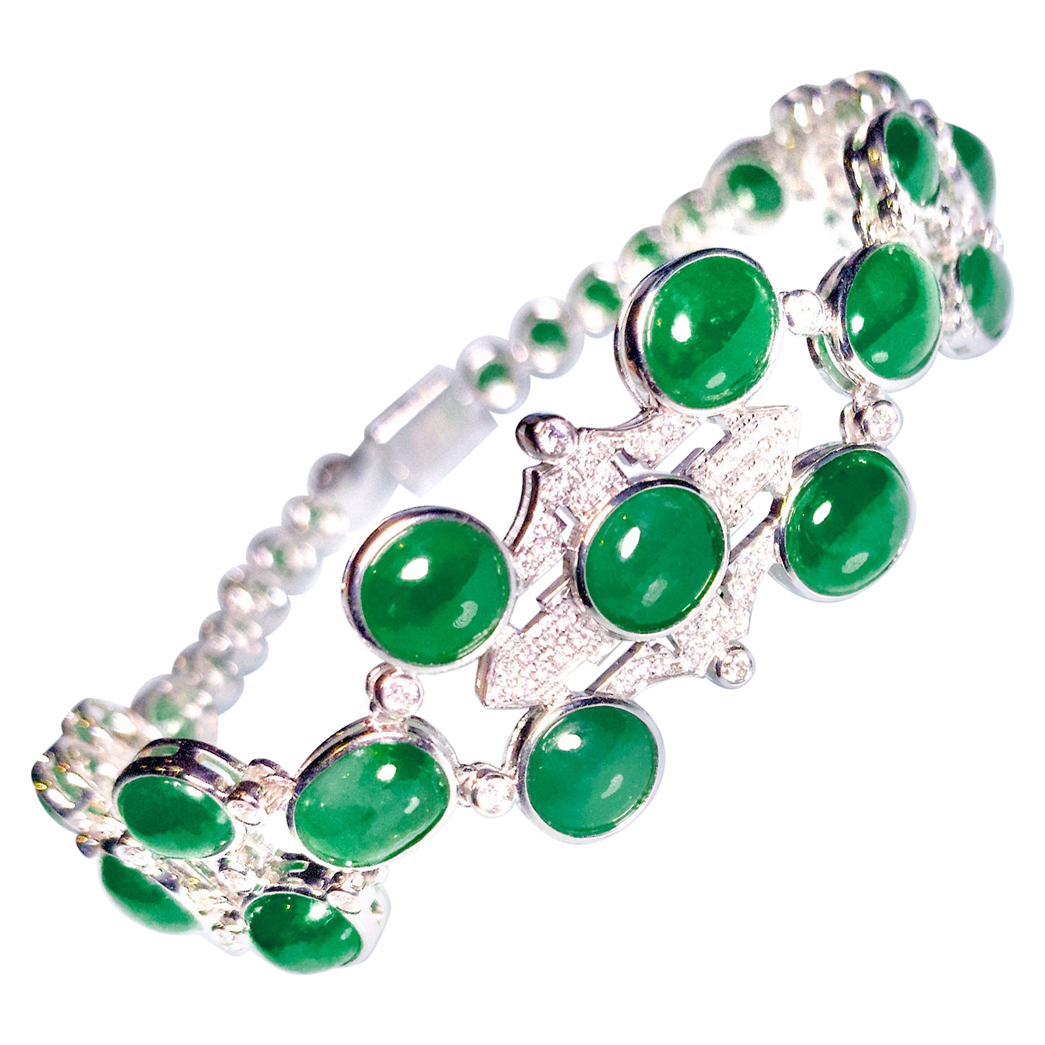 Eostre Jadeite Jade and Diamond White Gold Bracelet  