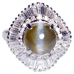 Cat's Eye Chrysoberyl and Diamond Ring in Platinum 900