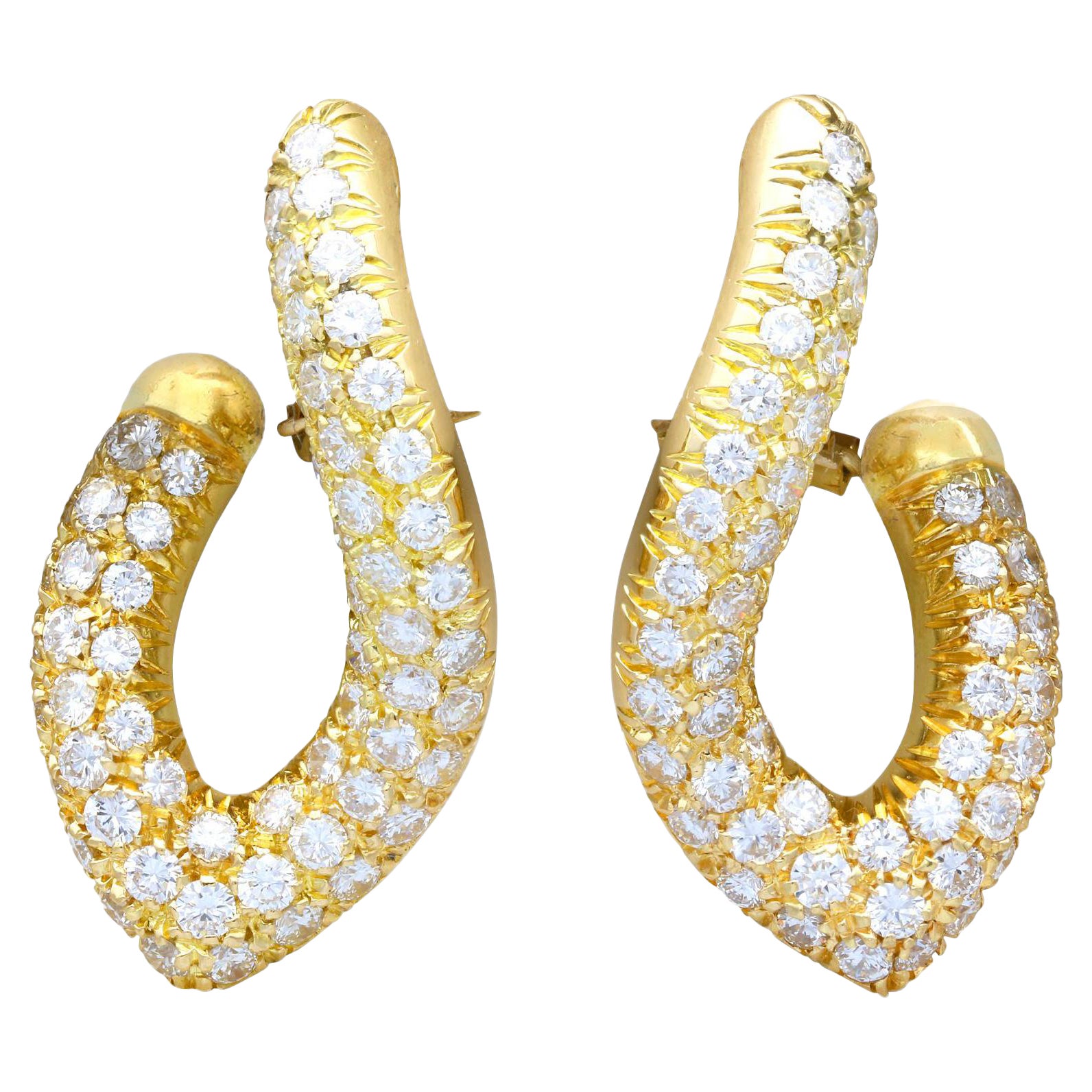 Boucles d'oreilles vintage françaises en or jaune et diamants de 3,40 carats