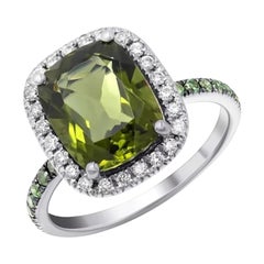 Fashion Green Moldavite Every Day Diamonds White Gold Ring for Her