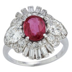 Art Deco Certified Oval Cut Ruby & Diamond Ring 