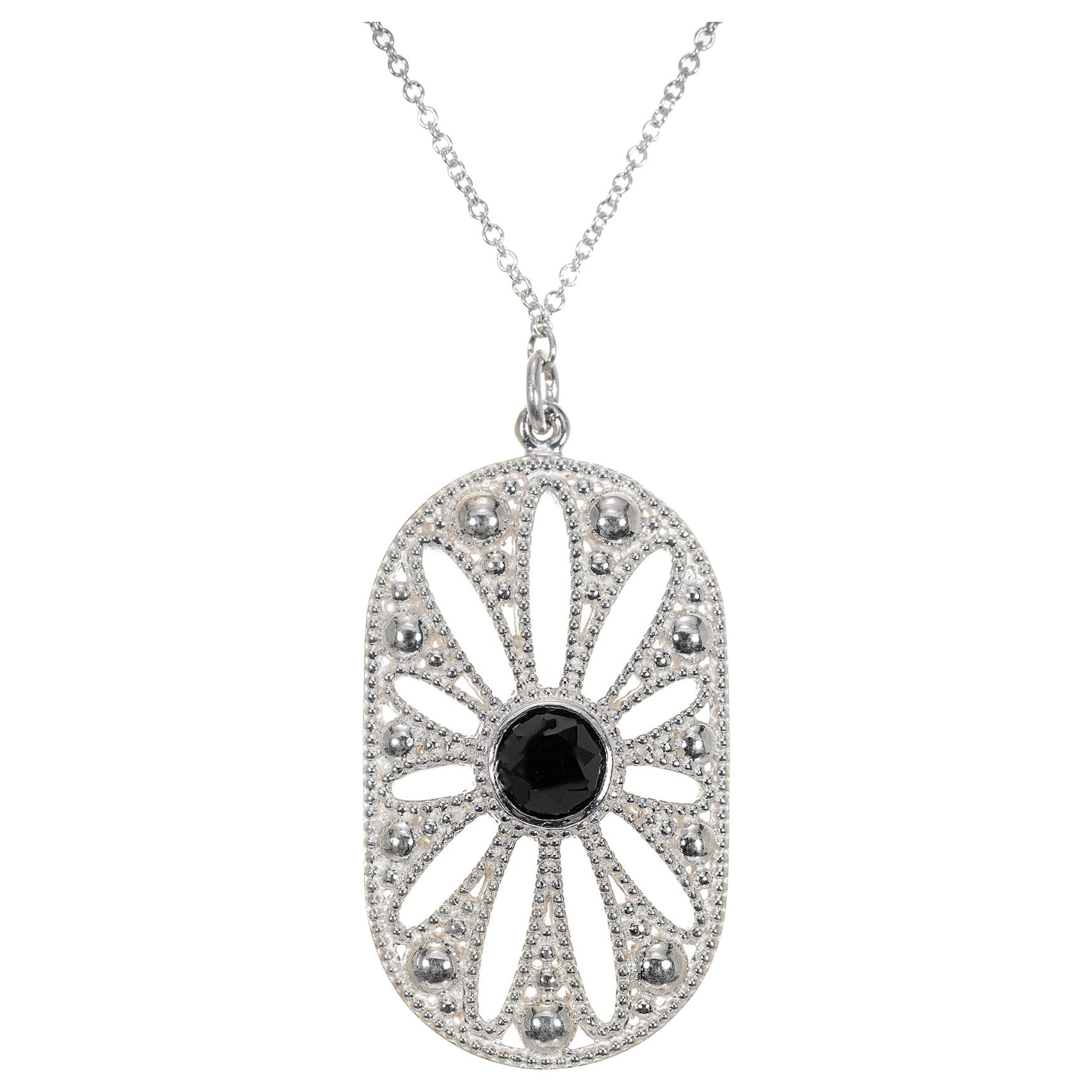 Tiffany & Co Ziegfeld Onyx Pearl Sterling Silver Pendant Necklace