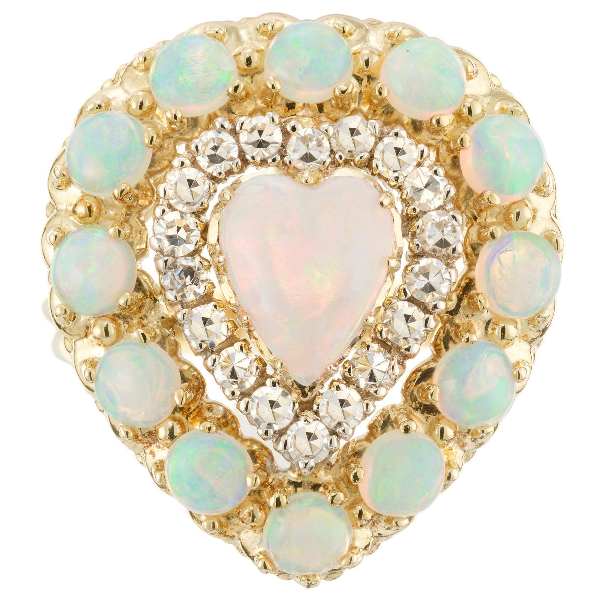 Opal Diamond Halo Yellow Gold Cluster Cocktail Ring