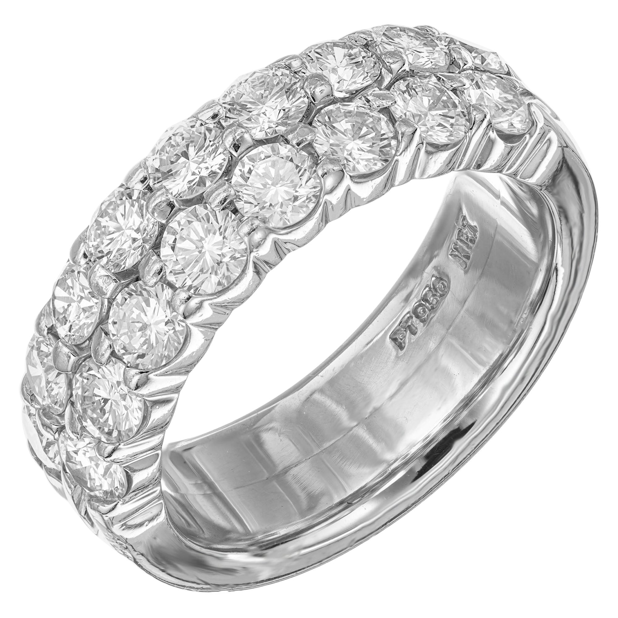 1.70 Carat Diamond Two Row Platinum Wedding Band Ring For Sale