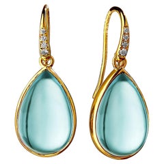 Syna Boucles d'oreilles en or jaune et topaze bleue avec diamants