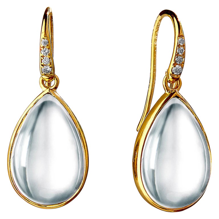 Syna Yellow Gold Rock Crystal Earrings with Champagne Diamonds For Sale