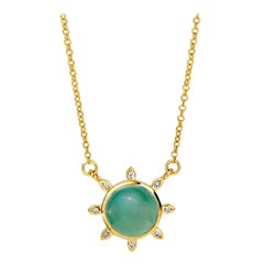 Syna Yellow Gold Light Green Chalcedony Necklace with Diamonds