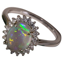 Opal Diamond Gold Ring Clear Transculent Australian Gem Princess Art Deco style