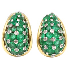 Emerald and Diamond Clip-On Huggie Earrings in 18K