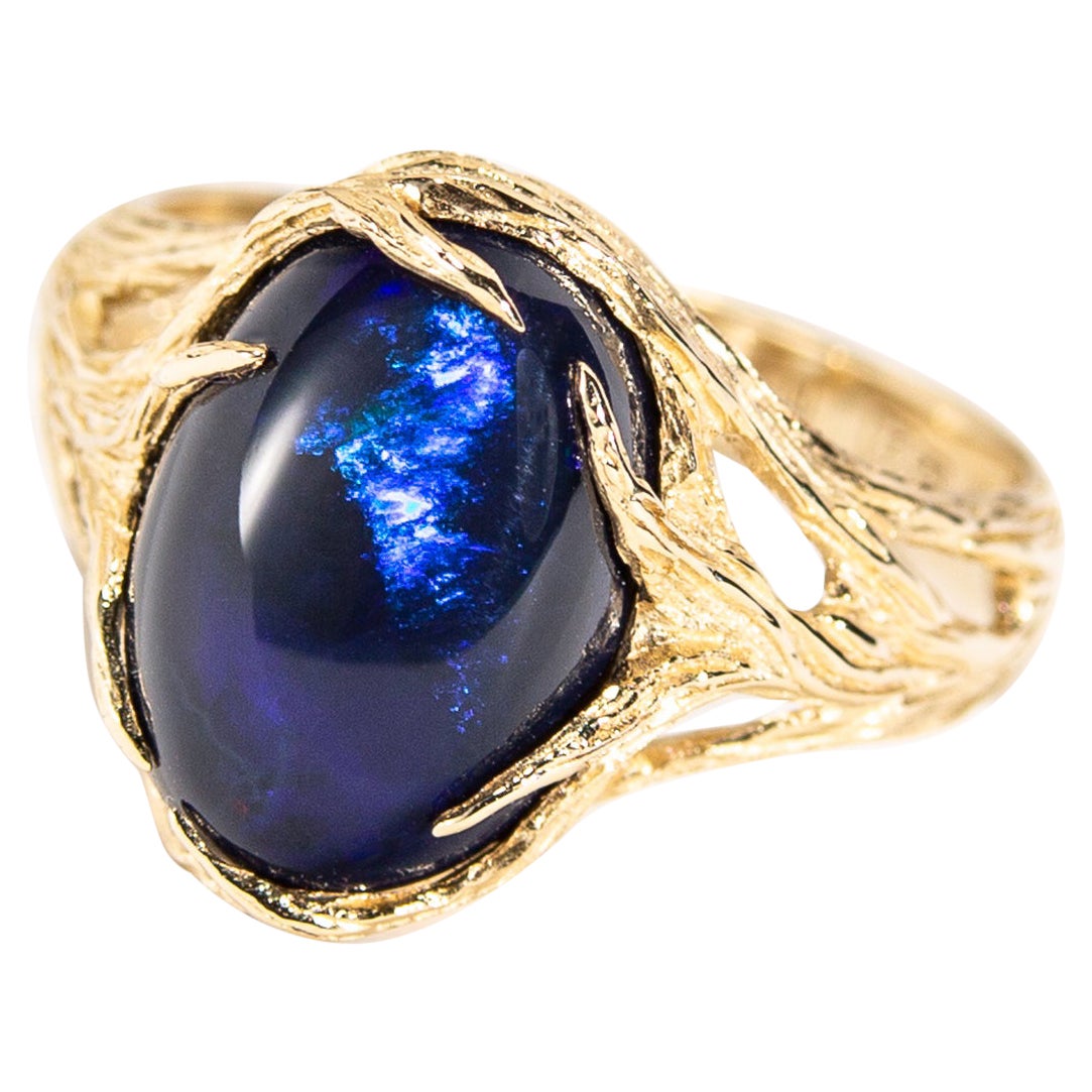 Opale noire Bague d'or Bague de fiançailles australienne bleu néon en vente